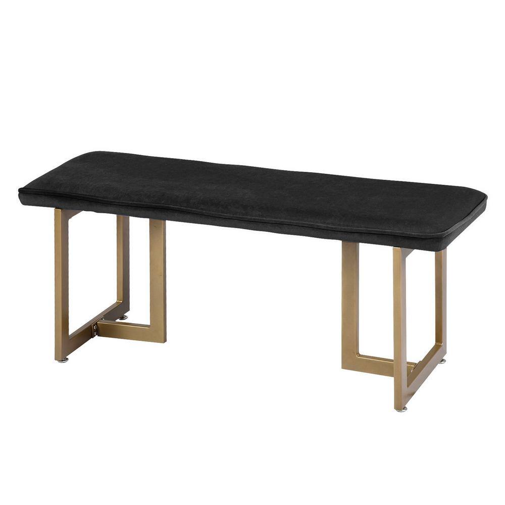 Homy Casa Slip Black Fabric Gold Legs Bench 18.5 in. H x 44.5 in. W x 15 in. D