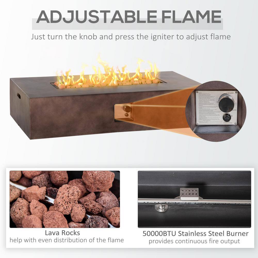 Outsunny Rectangular Stone Fire Pit Table with Protective Cover