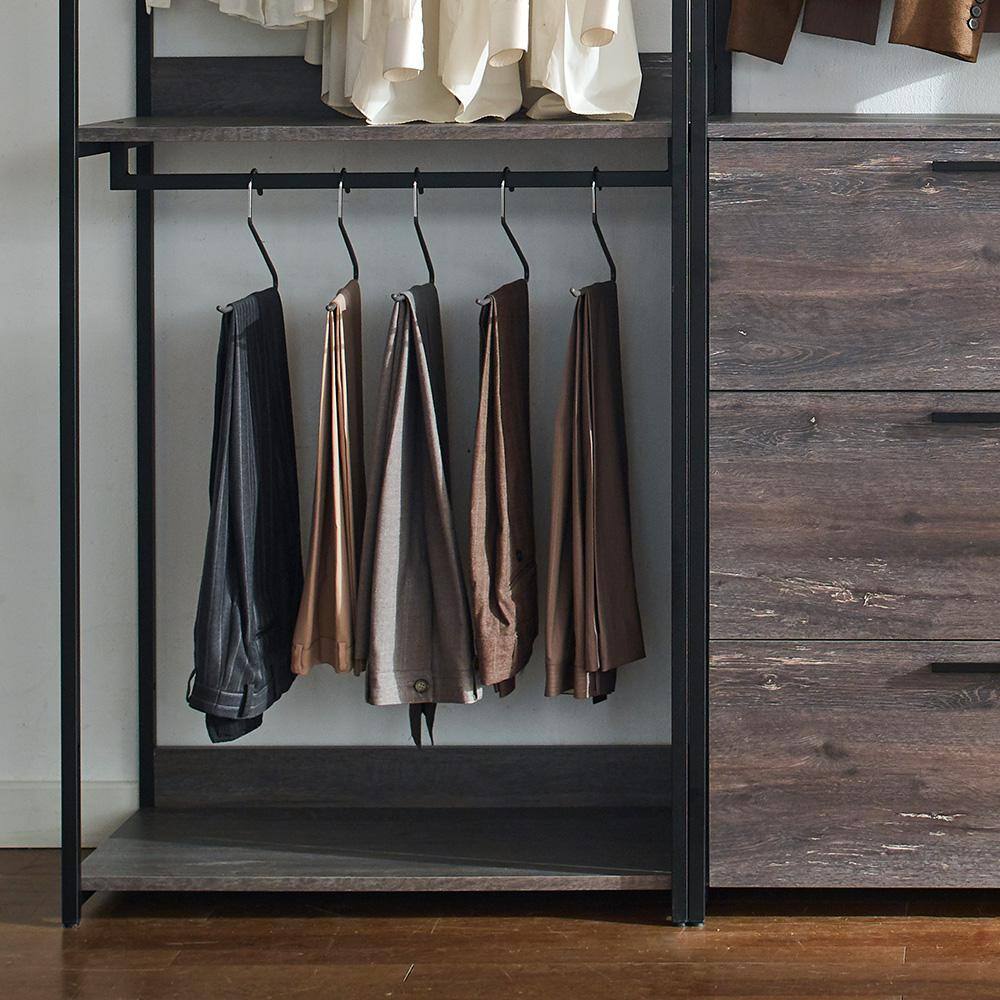 None Monica 111 in. W Rustic Gray Freestanding 3 Tower System 7 -Shelf Walk in Wood Closet System with Metal Frame