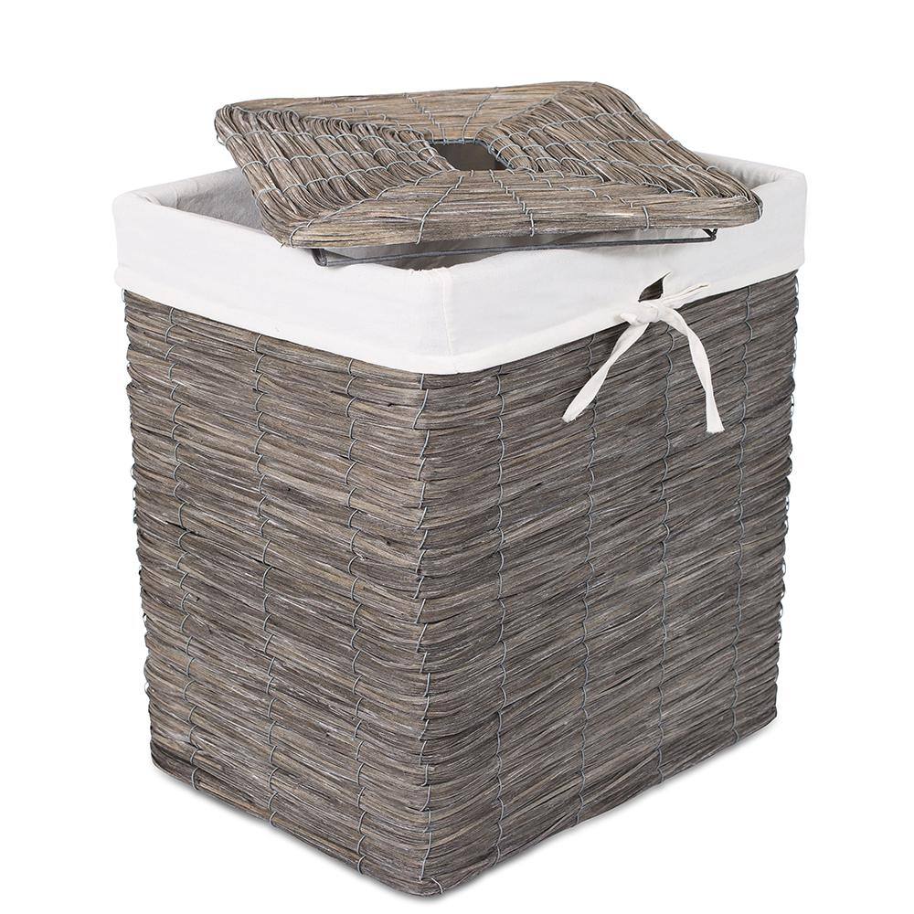 BirdRock Home Grey Rustic Woven Wood Peel Laundry Hamper with Lid