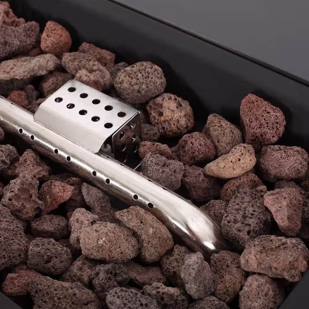 Noble House Warren Dark Gray and Black Rectangular Stone Fire Pit (No Tank Holder)