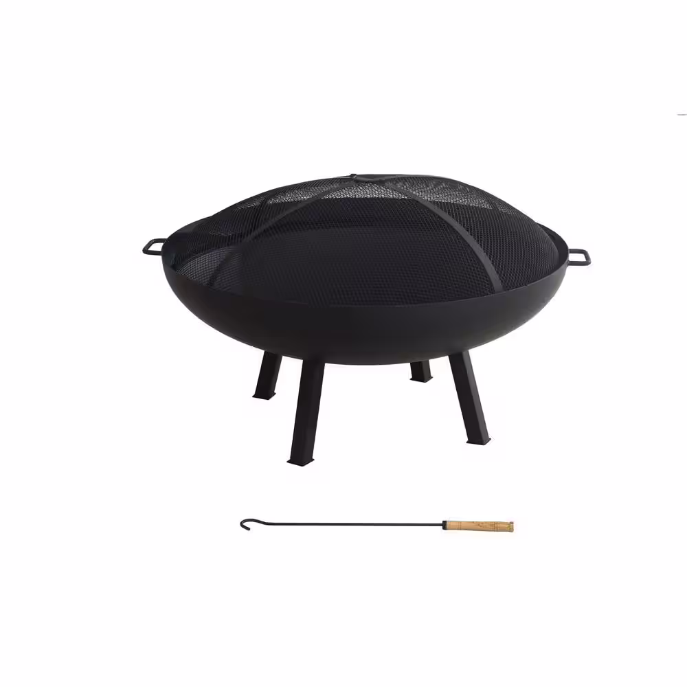 Hampton Bay Windgate 40 in. Dia. Round Steel Wood Burning Fire Pit with Spark Guard