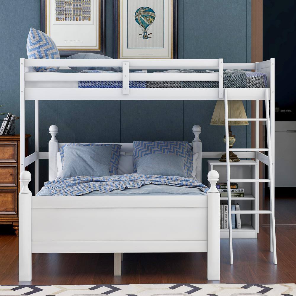 Qualler Eljah White Twin over Full Bunk Bed with Cabinet