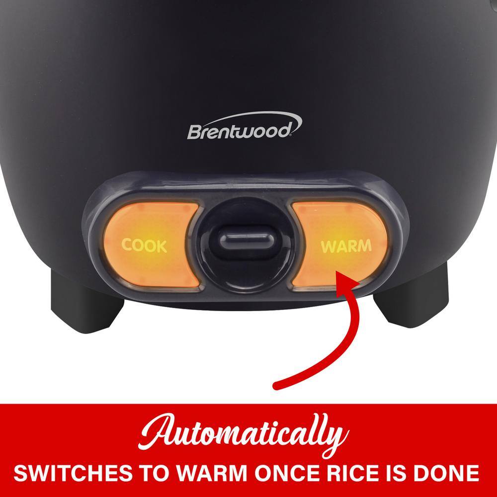 Brentwood 3-Cup Black Uncooked/6 Cup Cooked Non Stick Rice Cooker