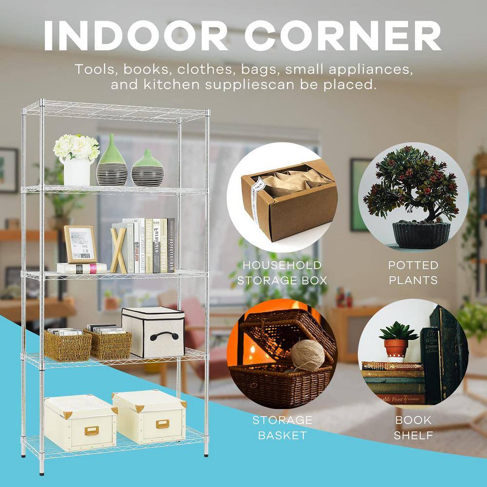 None Chrome 5-Tier Adjustable Heavy Duty Metal Wire Shelving Unit (36 in. W x 72 in. H x 14 in. D)