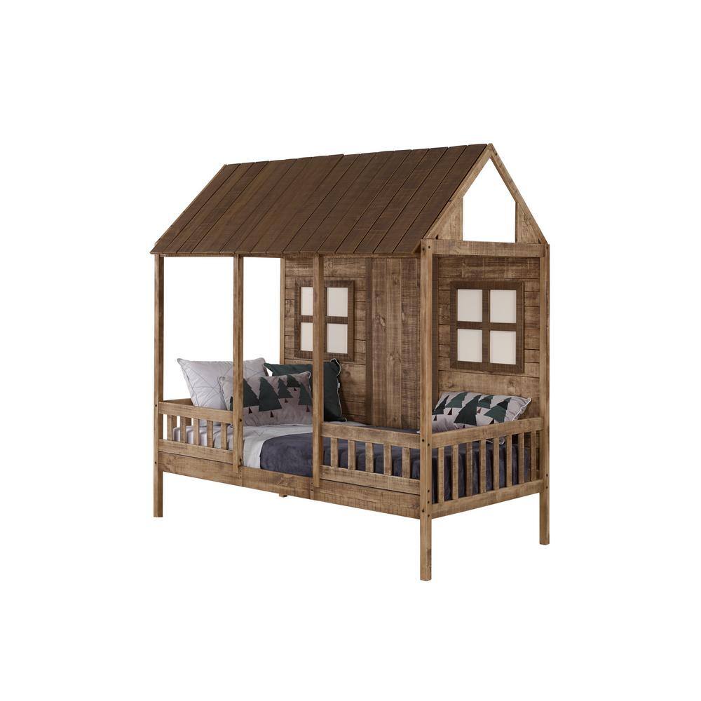 Donco Kids Front Porch Rustic Driftwood Twin Low Loft Bed