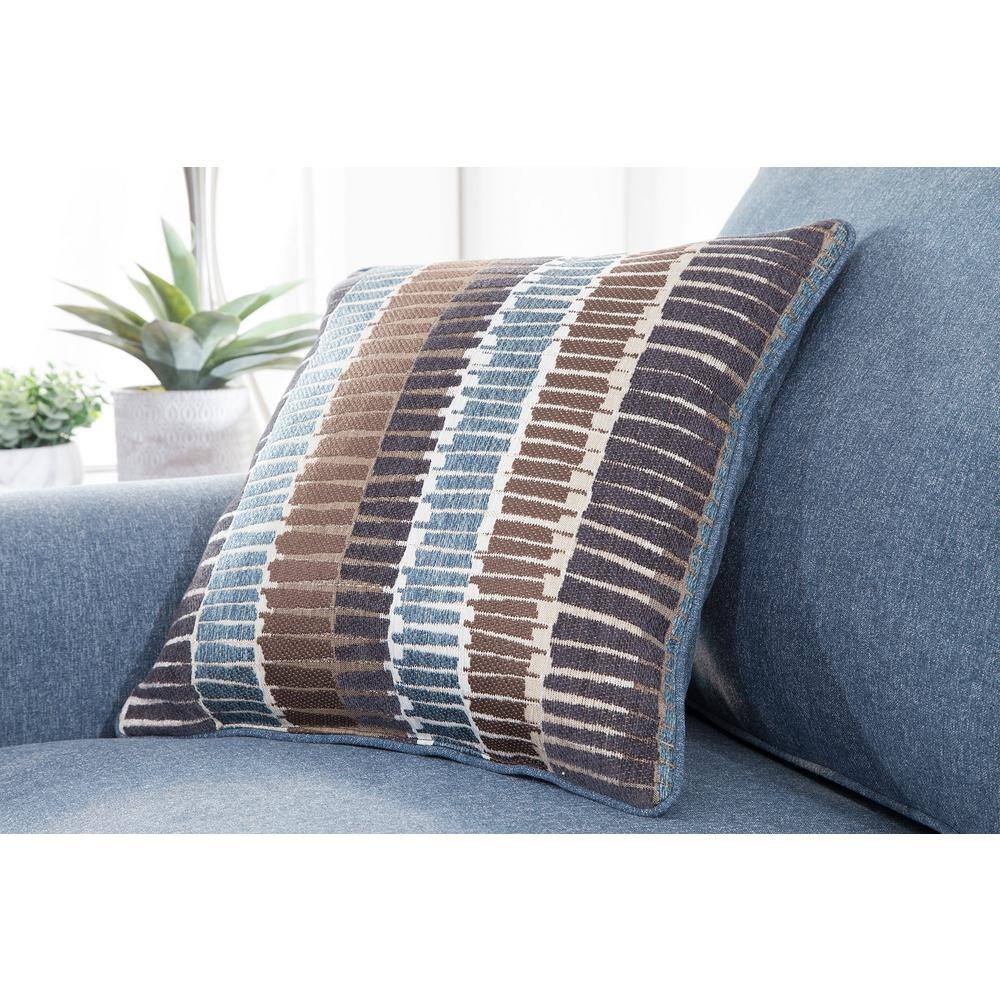 American Furniture Classics Indigo Series 82 in. Wide Rolled Arm Fabric Straight Sofa with 2 Accent Pillows in Indigo Blue