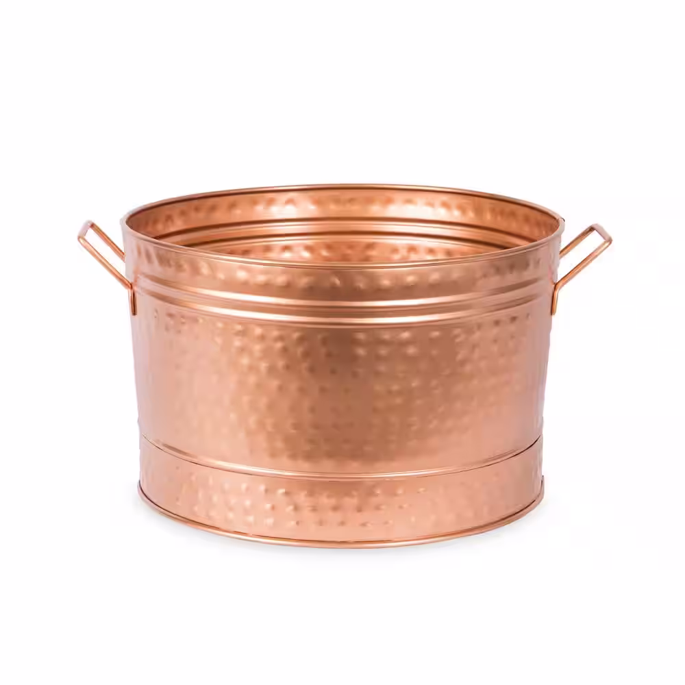 Achla Designs 16.25 in. Dia Copper Plated Round Hammered Tub with 2-Side Handles