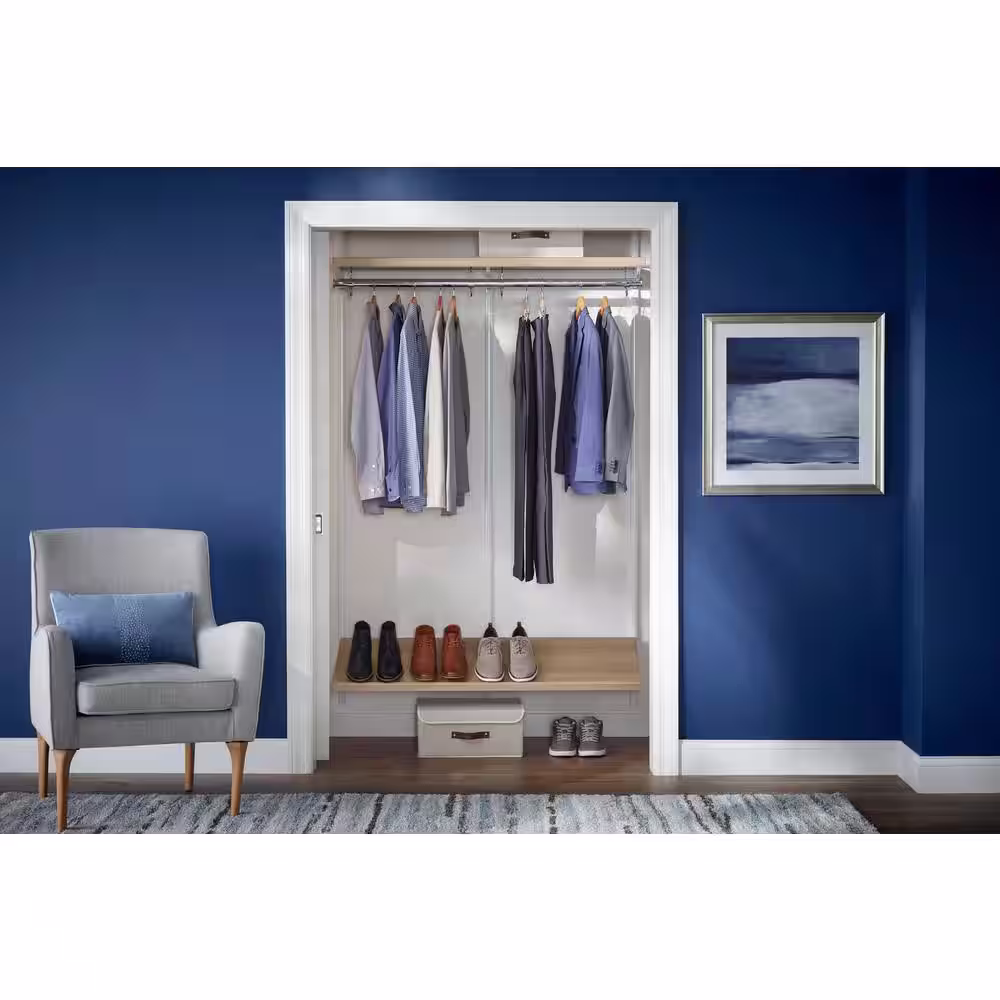 Everbilt Genevieve 4 ft. Birch Adjustable Closet Organizer Long Hanging Rod with Shoe Rack