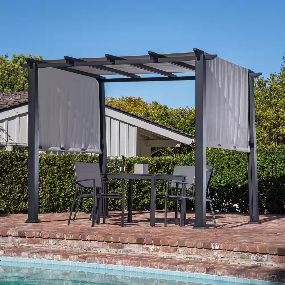 Hanover 8 ft. x 10 ft. Metal Pergola with an Adjustable Gray Canopy