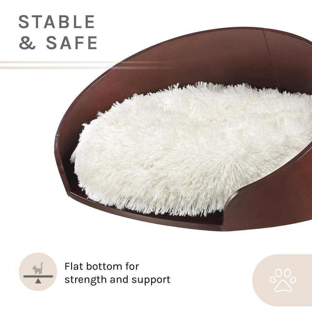 None Kuai Bent Wood Faux Fur Dark Brown Cat Bed Small