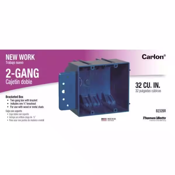 Carlon 2-Gang 32 cu. in. PVC New Work Electrical Box with Bracket