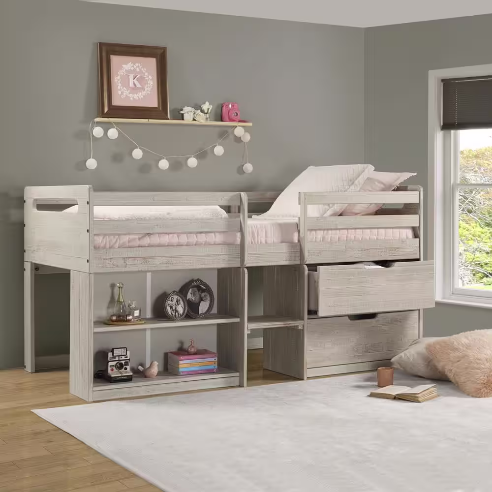 Donco Kids Rustic Light Grey Twin Low Loft Bed