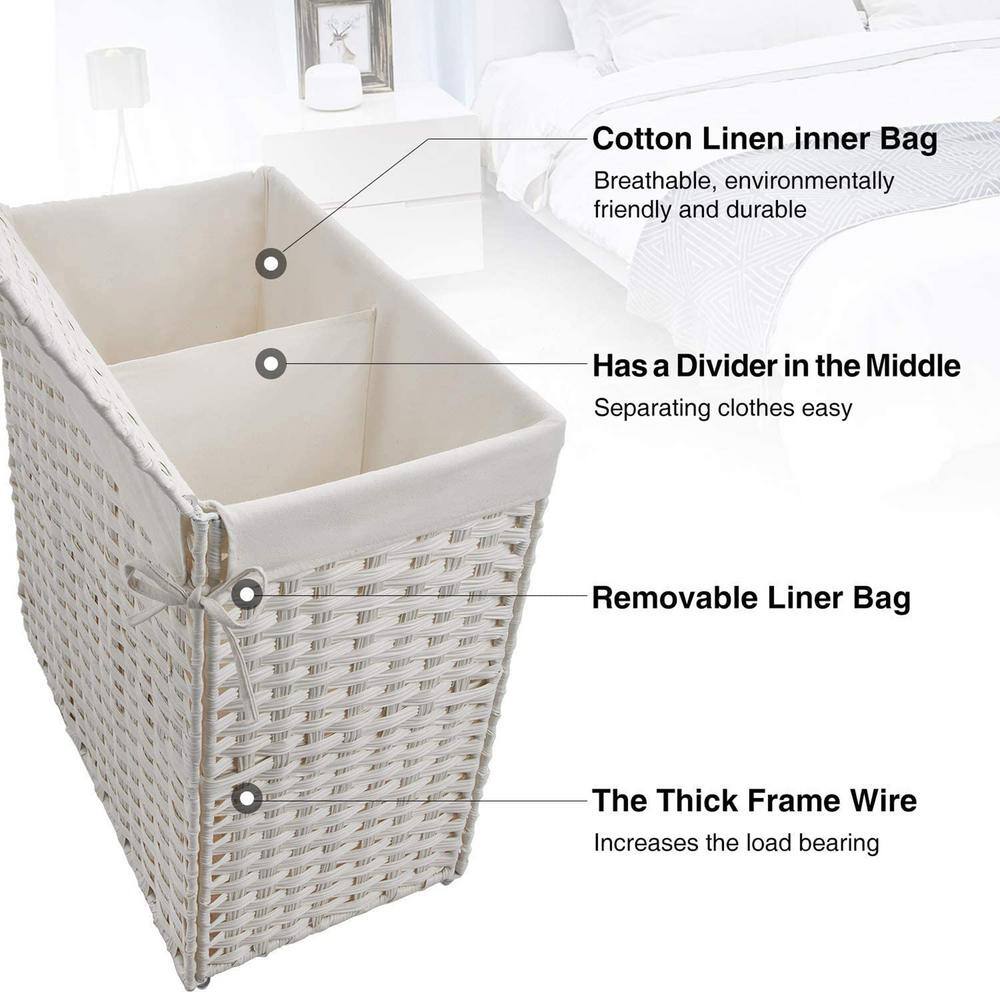 None 110L Rattan Laundry Basket Hamper with 2 Removable Liner Bags White