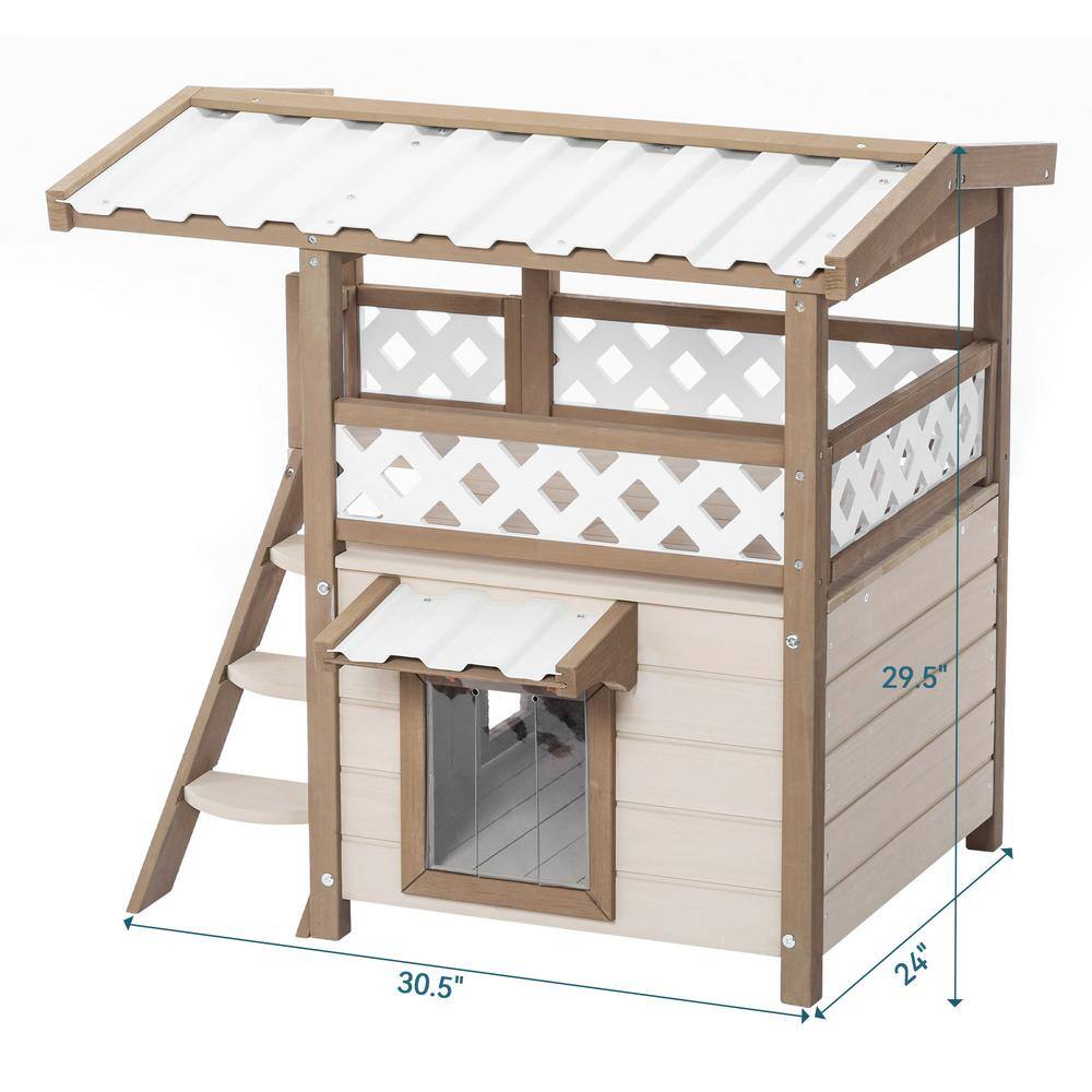 None 2 Story Design Feral Cat House Outdoor Indoor Kitty Houses with Durable PVC Roof, Escape Door, Curtain and Stair