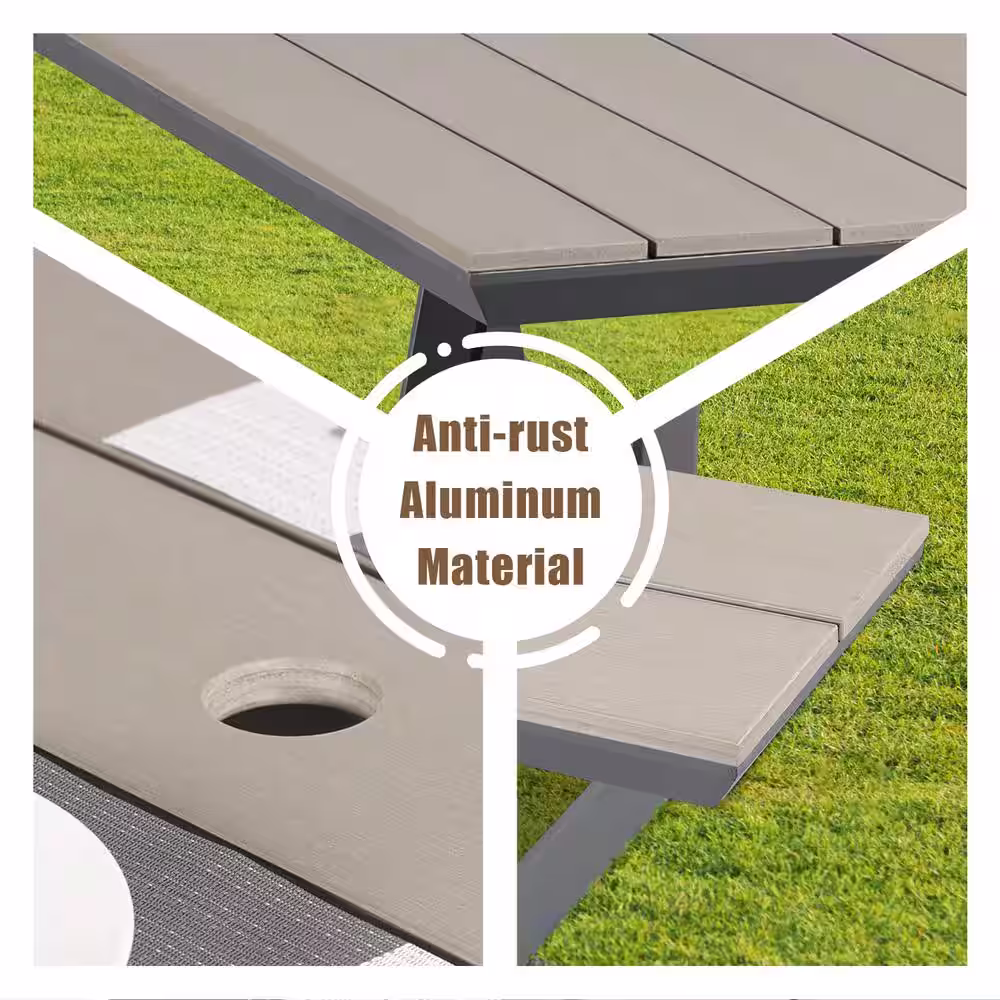 None 78 in. Gray Rectangle Picnic Table