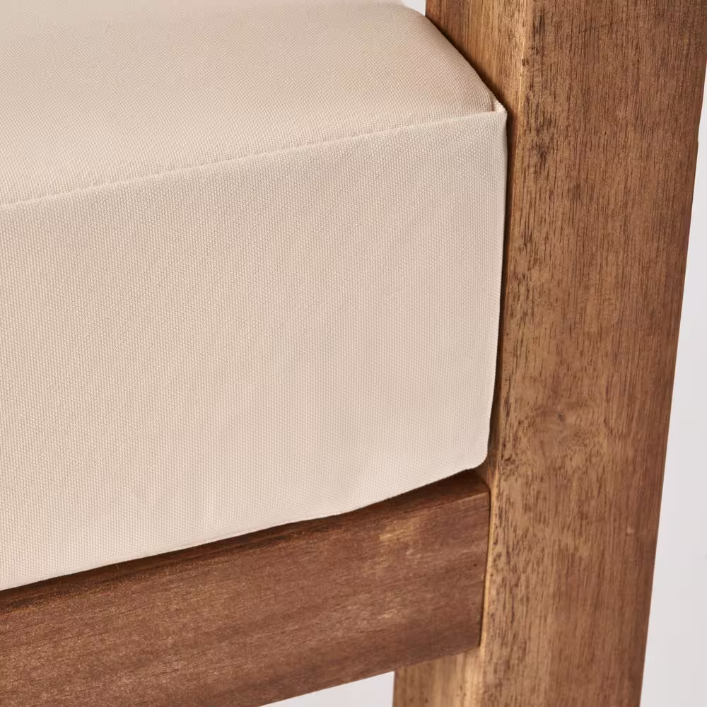 Noble House Genser Brown 4-Piece Acacia Wood Patio Conversation Set with Beige Cushions