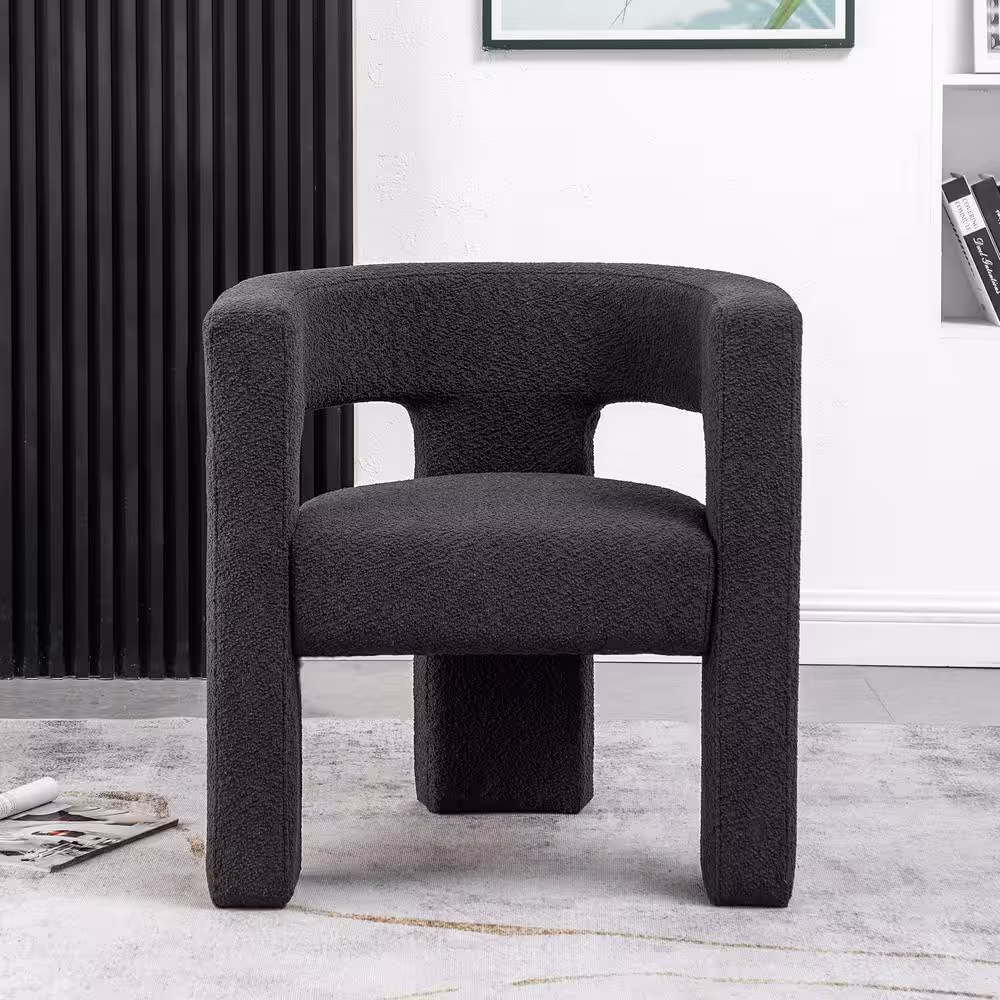 KINWELL Black 28 in. Wide Boucle Upholstered Square Armchair