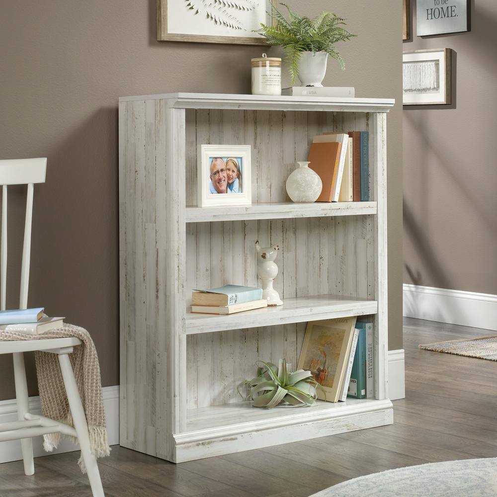 SAUDER 43 in. White Plank Engineered Wood 3-Shelf Bookcase