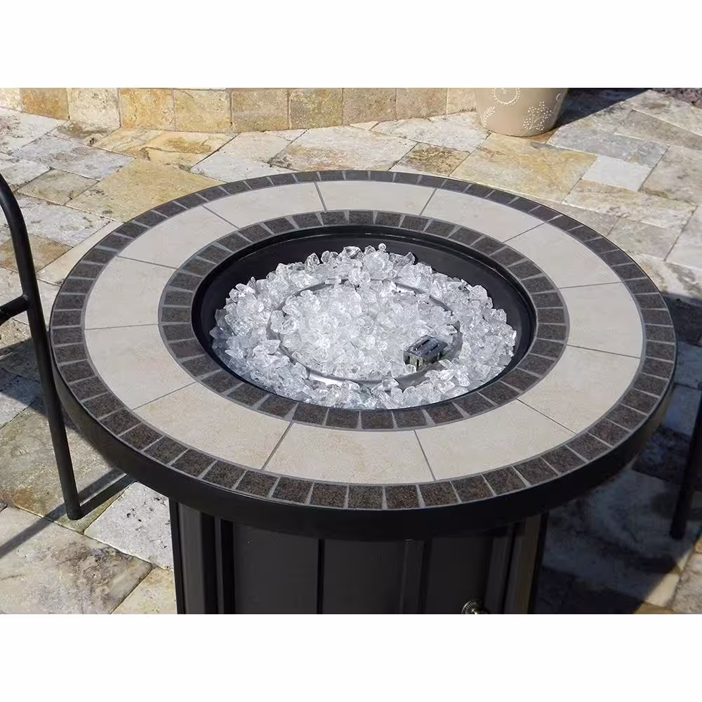Hiland 40,000 BTU 30 in. Round Bronze Tile Top Propane Firepit