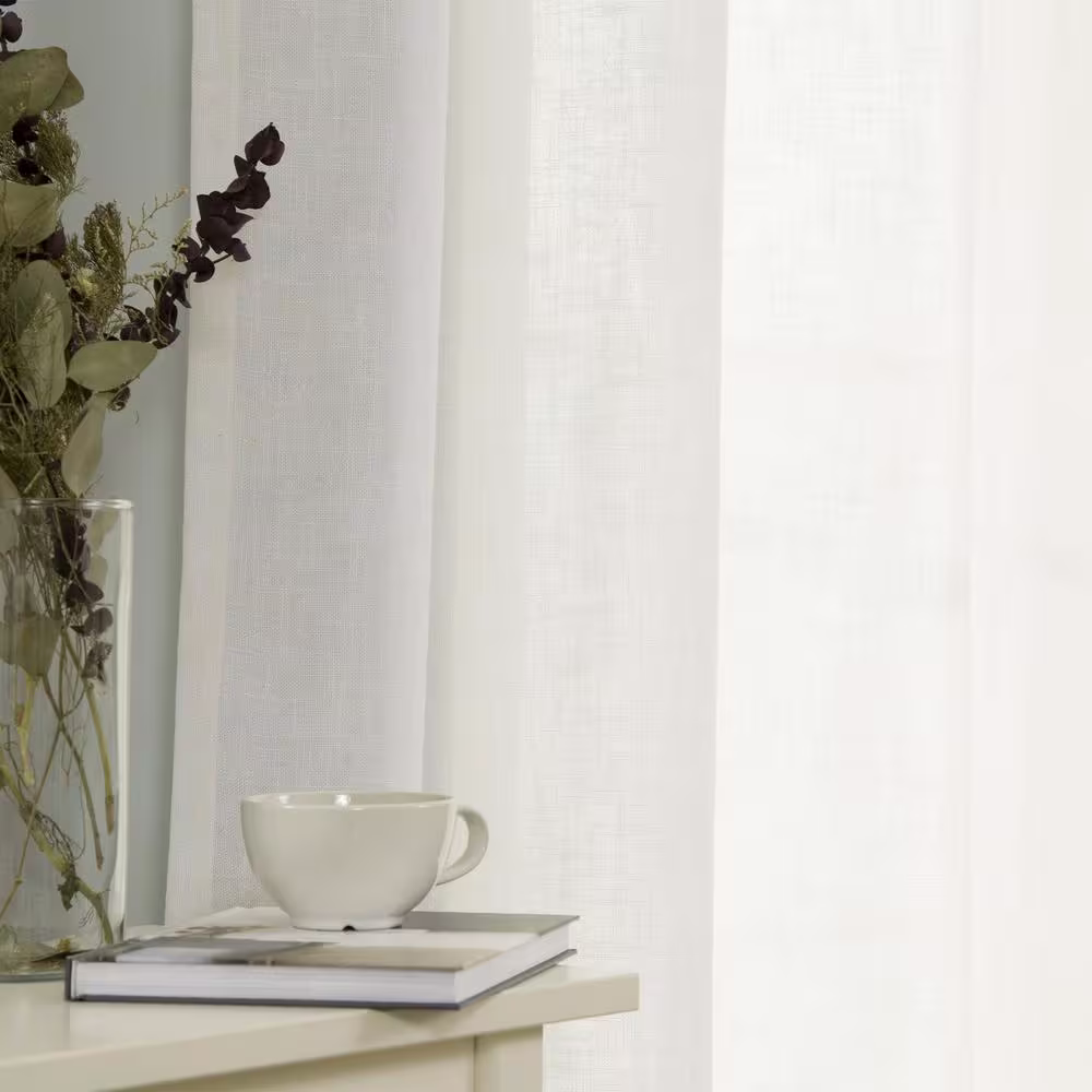 None Optic White Linen Linen Grommet Room Darkening Curtain - 52 in. W x 84 in. L (Set of 2)