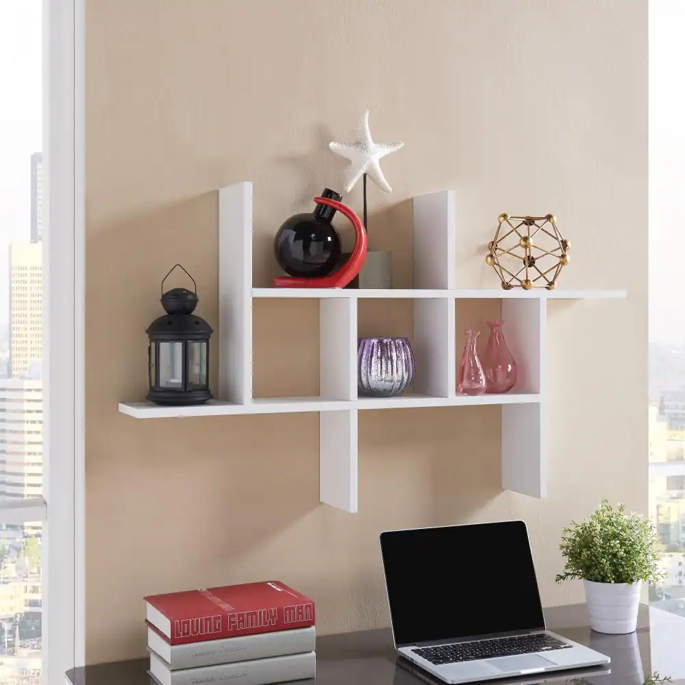 DANYA B Cantilever White MDF Floating Wall Shelf