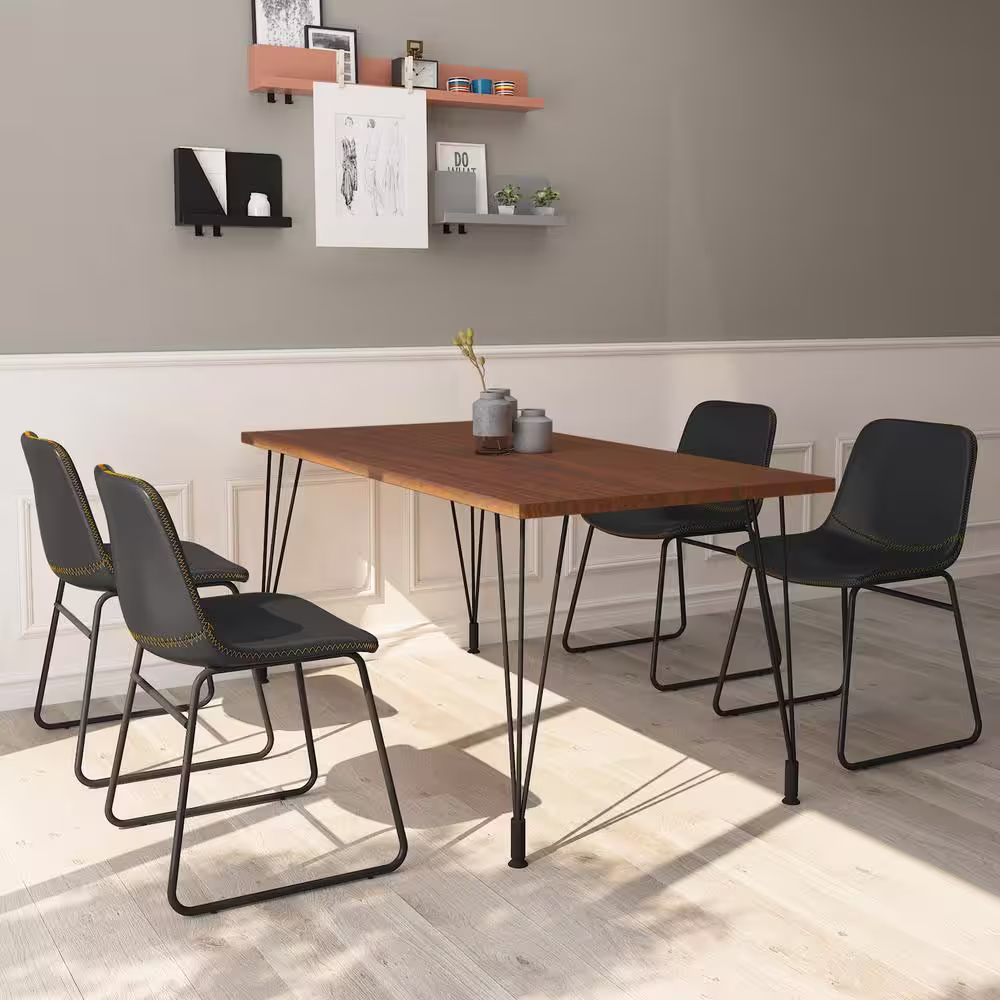 None 18 in. Black Faux Leather Upholstered Dining Chairs with Metal Legs (Set of 4)