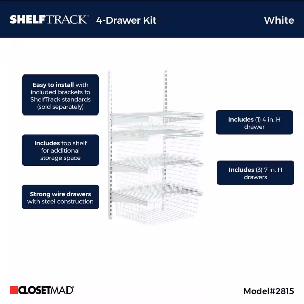ClosetMaid 27 in. H x 21 in. W White Steel 4-Drawer Wide Mesh Wire Basket