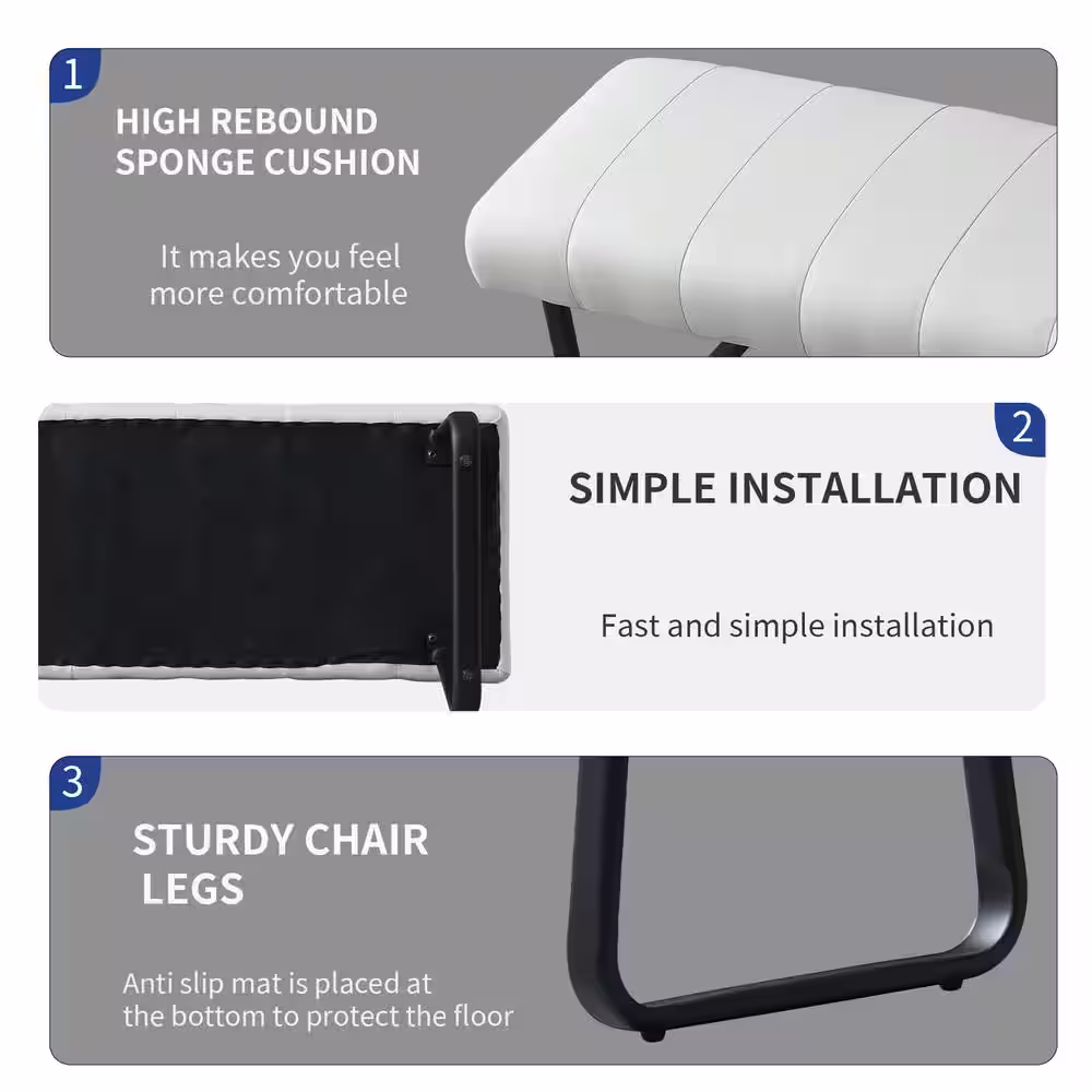 GOJANE Modern White Dining Bench Backless with Metal Legs 55.1 in. (White)