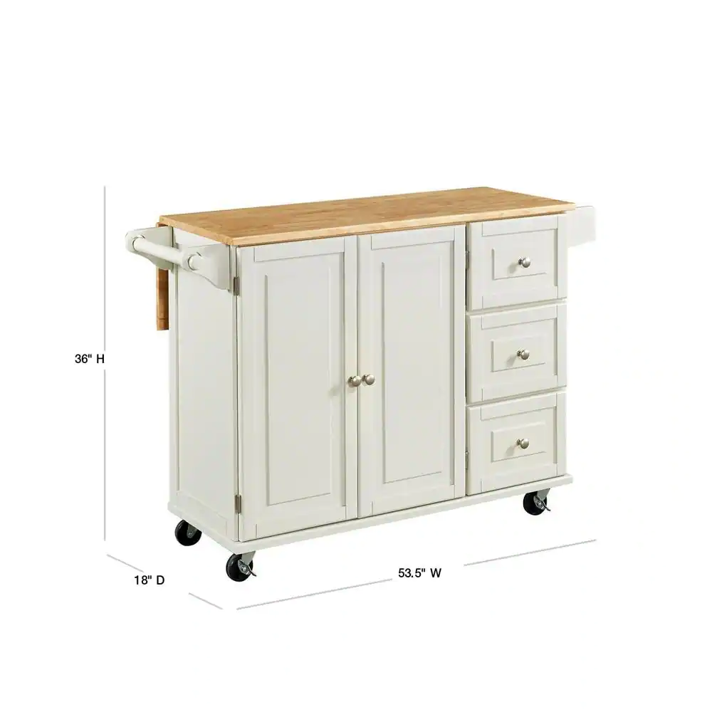 HOMESTYLES Dolly Madison White Kitchen Cart with Natural Wood Top