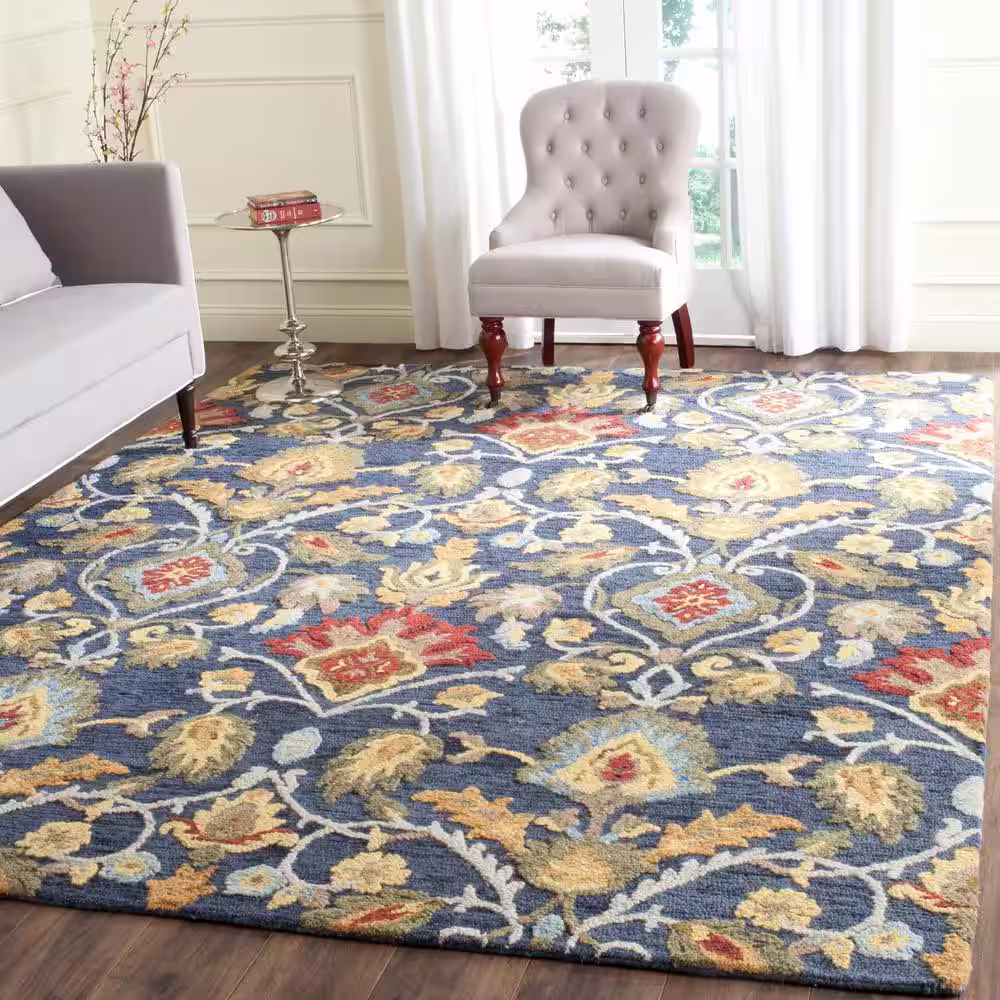 SAFAVIEH Blossom Navy/Multi 10 ft. x 14 ft. Geometric Floral Area Rug