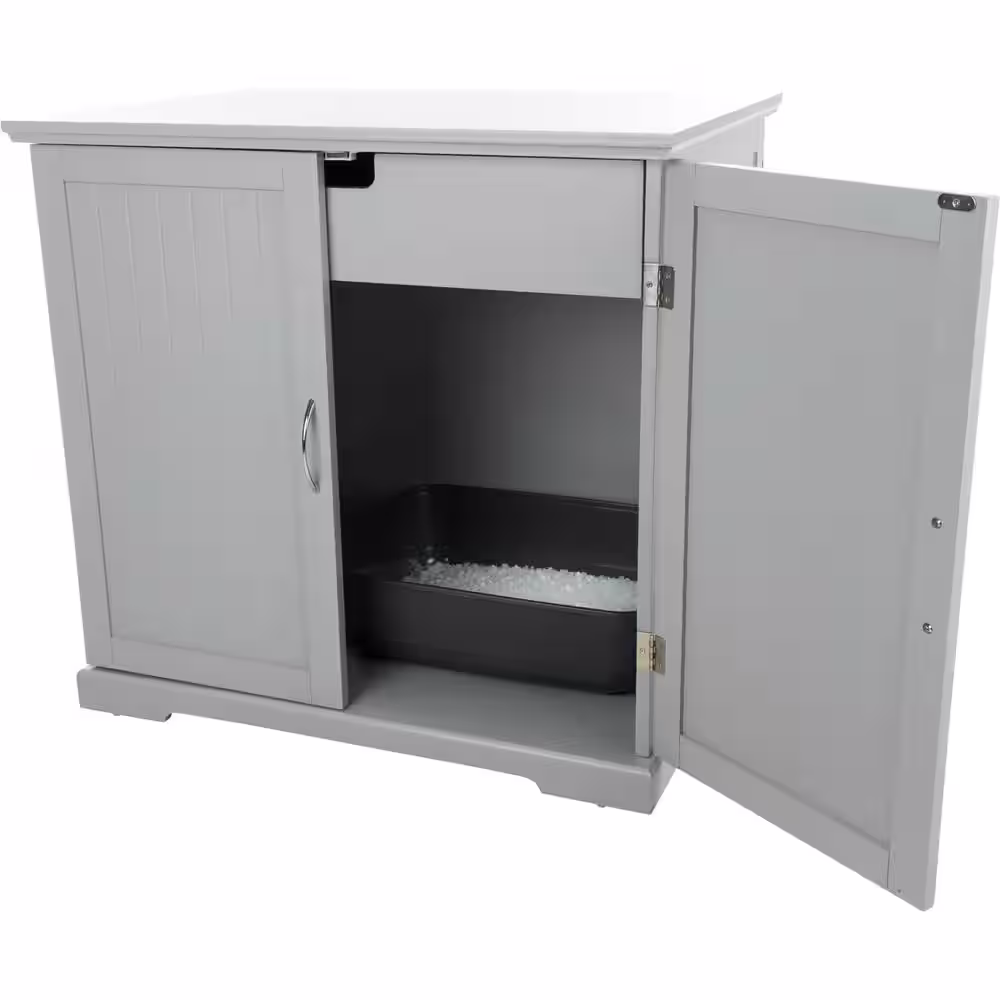 TRIXIE XL Wooden Litter Box Enclosure with Drawer, Gray