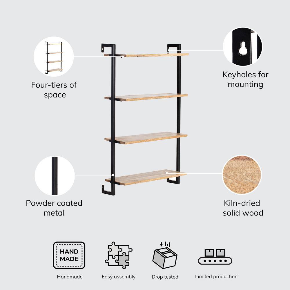 MH LONDON 8 in. x 26 in. x 40 in. Phantom Black Wood Floating Wall Shelves with Keyhole Hanging Mechanism