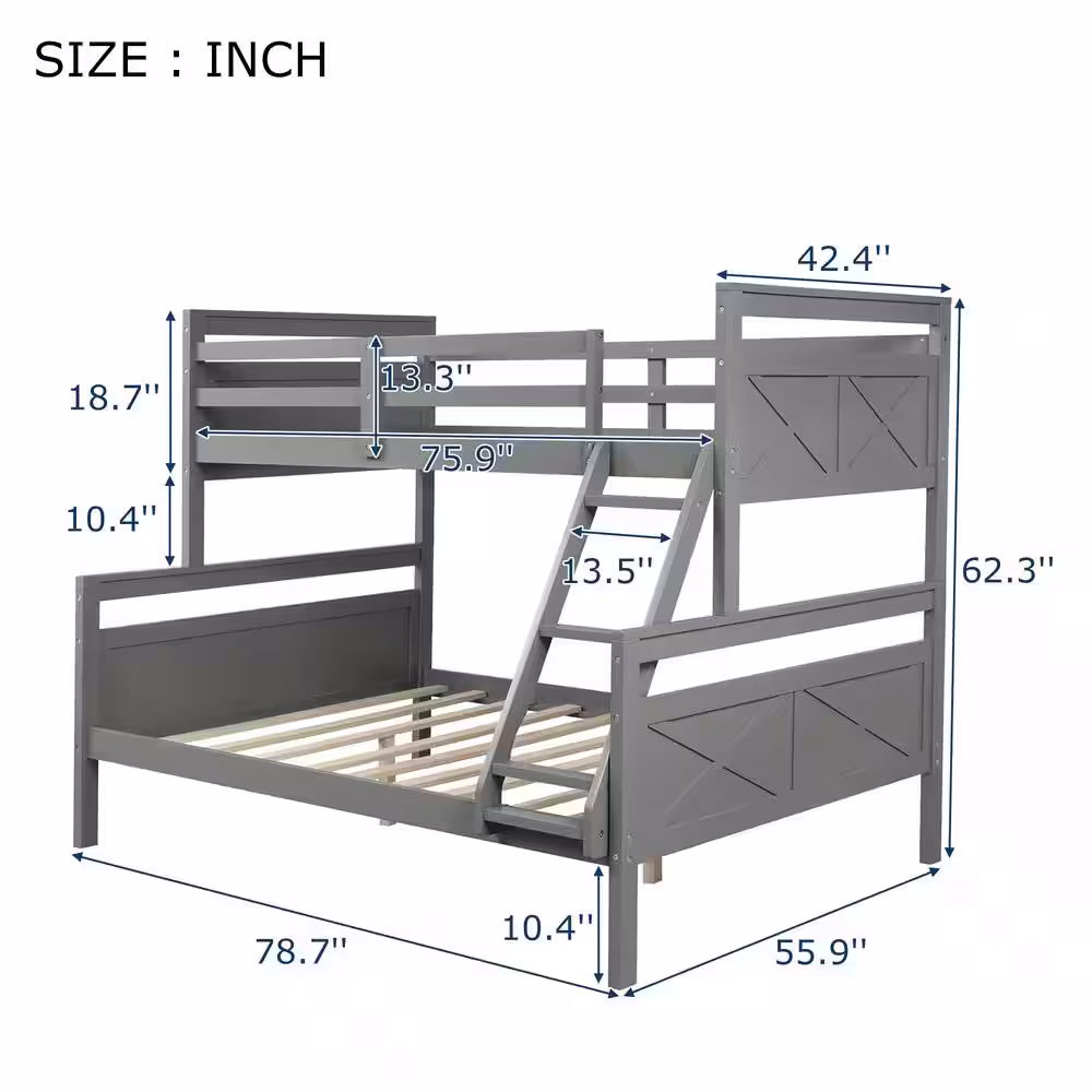 Harper & Bright Designs Gray Twin Over Full Wood Bunk Bed with Ladder