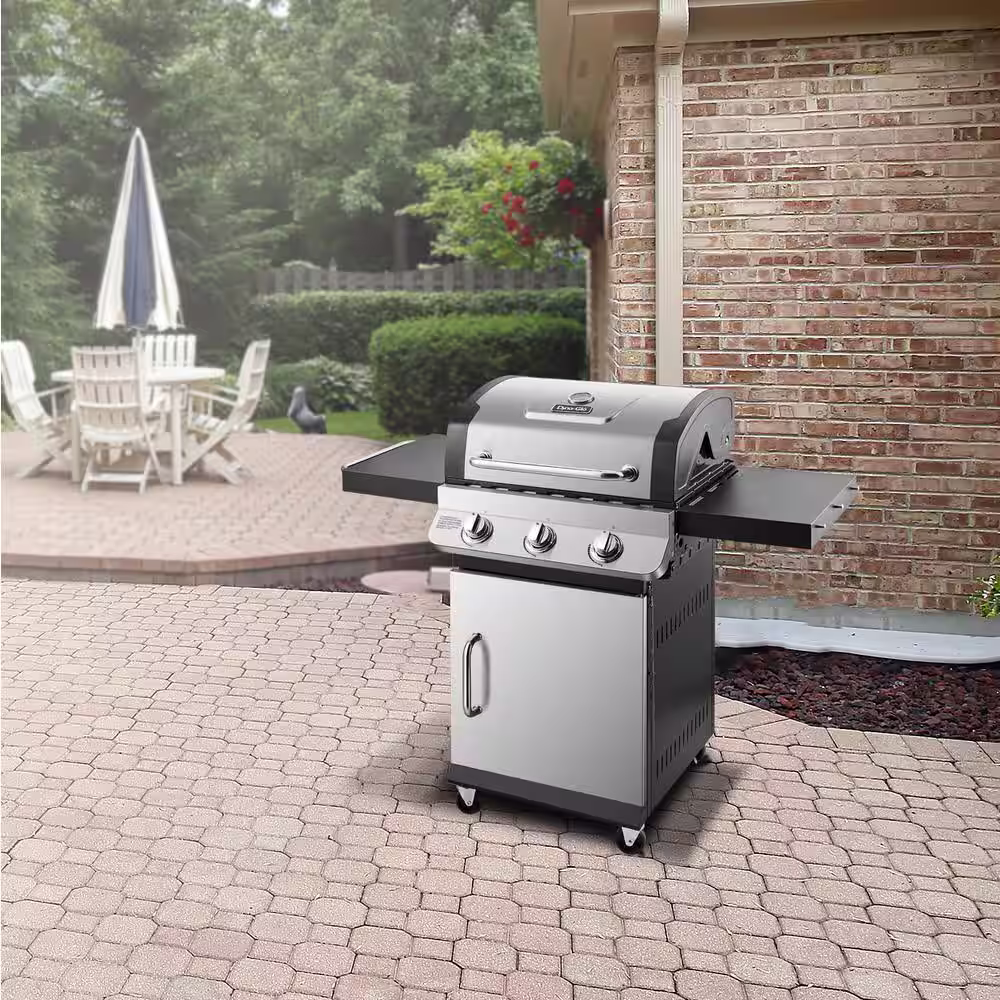 Dyna-Glo Premier 3-Burner Propane Gas Grill in Stainless Steel with Folding Side Tables