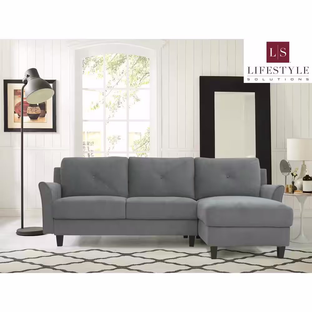 Lifestyle Solutions Harvard Dark Gray Microfiber 3-Seater L-Shaped Right-Facing Sectional Sofa with Curved Arms