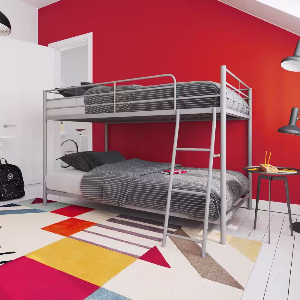 DHP Fulton Silver Metal Twin Over Twin Bunk Bed