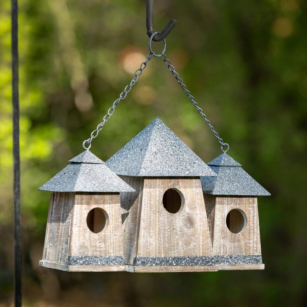 SULLIVANS 10.25 in. Gray Wood Triple Birdhouse Condo