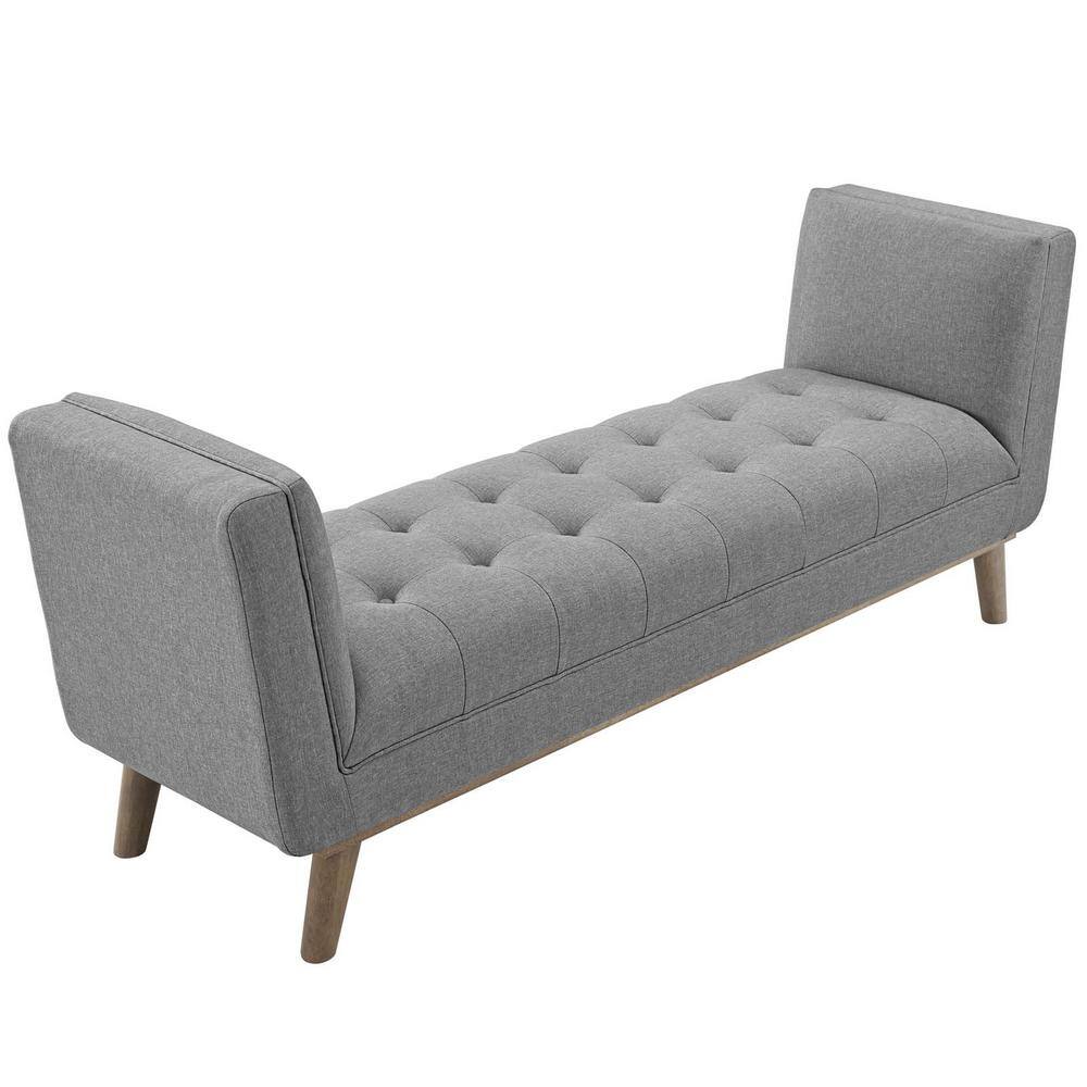 MODWAY Haven Light Gray Tufted Button Upholstered Fabric Accent Bench