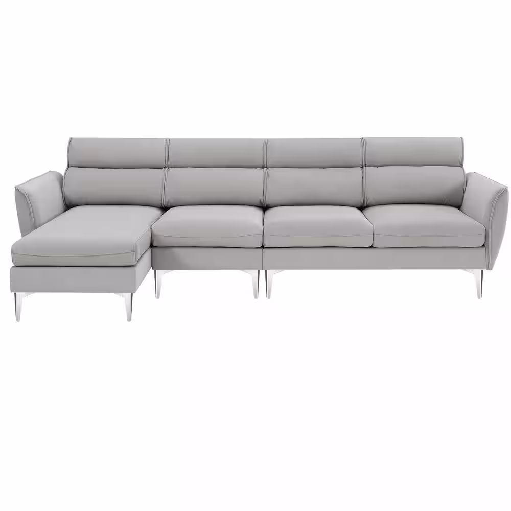Harper & Bright Designs 111 in. W Flared Arm L Shaped Polyester Flannel Modern Sectional Sofa in Gray