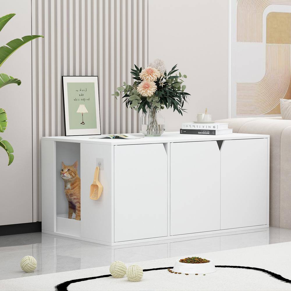 None X-Large Wooden Litter Box Furniture, Modern Cat Litter Box Enclosure, Cat Washroom End Table Fits for Most Litter Box