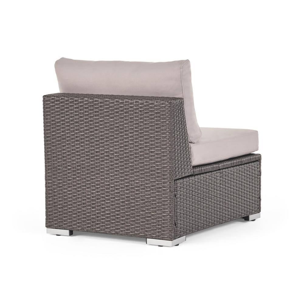 Noble House Santa Rosa Gray 8-Piece Faux Rattan Patio Conversation Set with Silver Cushions