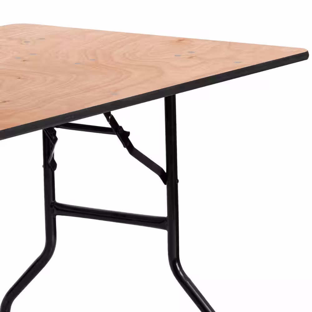 None 60 in. Natural Wood Tabletop Metal Frame Folding Table