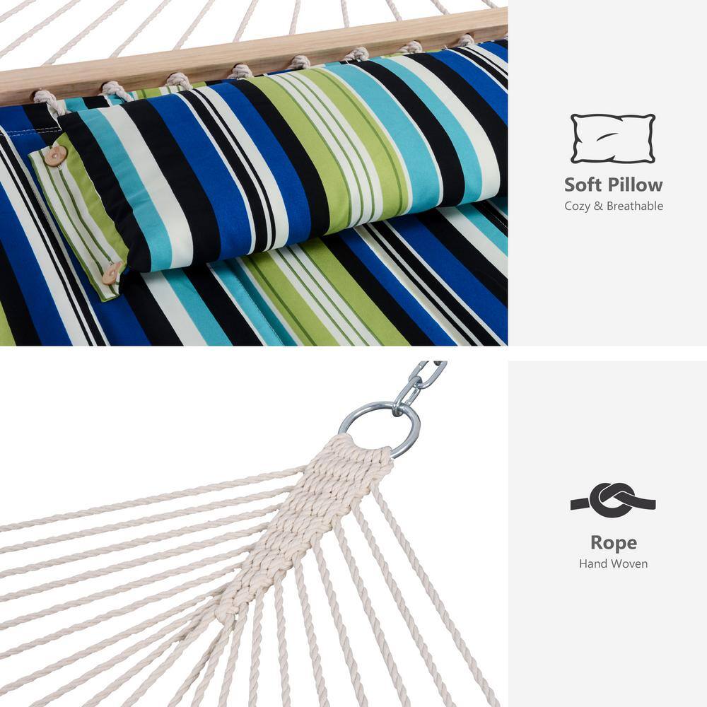 Atesun 12 ft. Free Standing, 475 lbs. Capacity, Heavy-Duty 2-Person Hammock with Stand and Detachable Pillow in Green Stripes