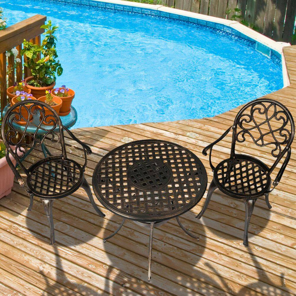 SUNRINX 3-Piece Patio Bistro Patio Conversation Set with Attached Removable Ice Bucket