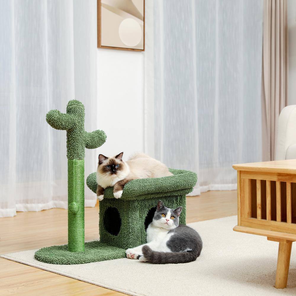 None 27.6 in. with Cactus Scratching Posts, Creative Scratching Posts, Stylish Cat Tree, with Ball and Cat House Green