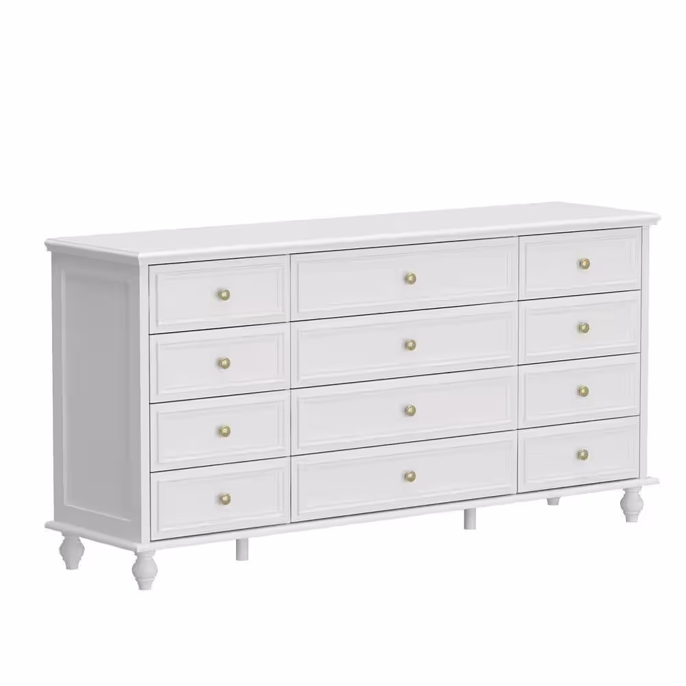 FUFU&GAGA White Wooden 12-Drawer Chest of Drawers 63 in. W x 31.5 in. H x 15.7 in. D Dresser, Modern European Style