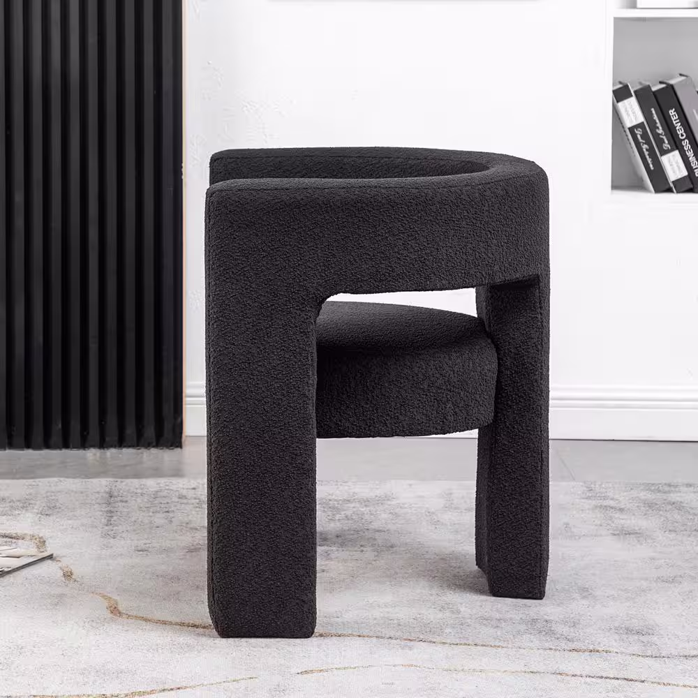 KINWELL Black 28 in. Wide Boucle Upholstered Square Armchair