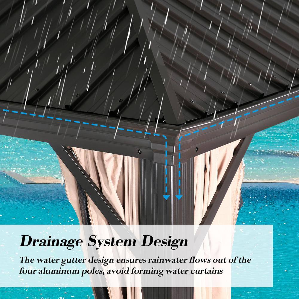 None 10 ft. x 12 ft. Aluminum Hardtop Gazebo with Galvanized Steel Roof and Mosquito Net