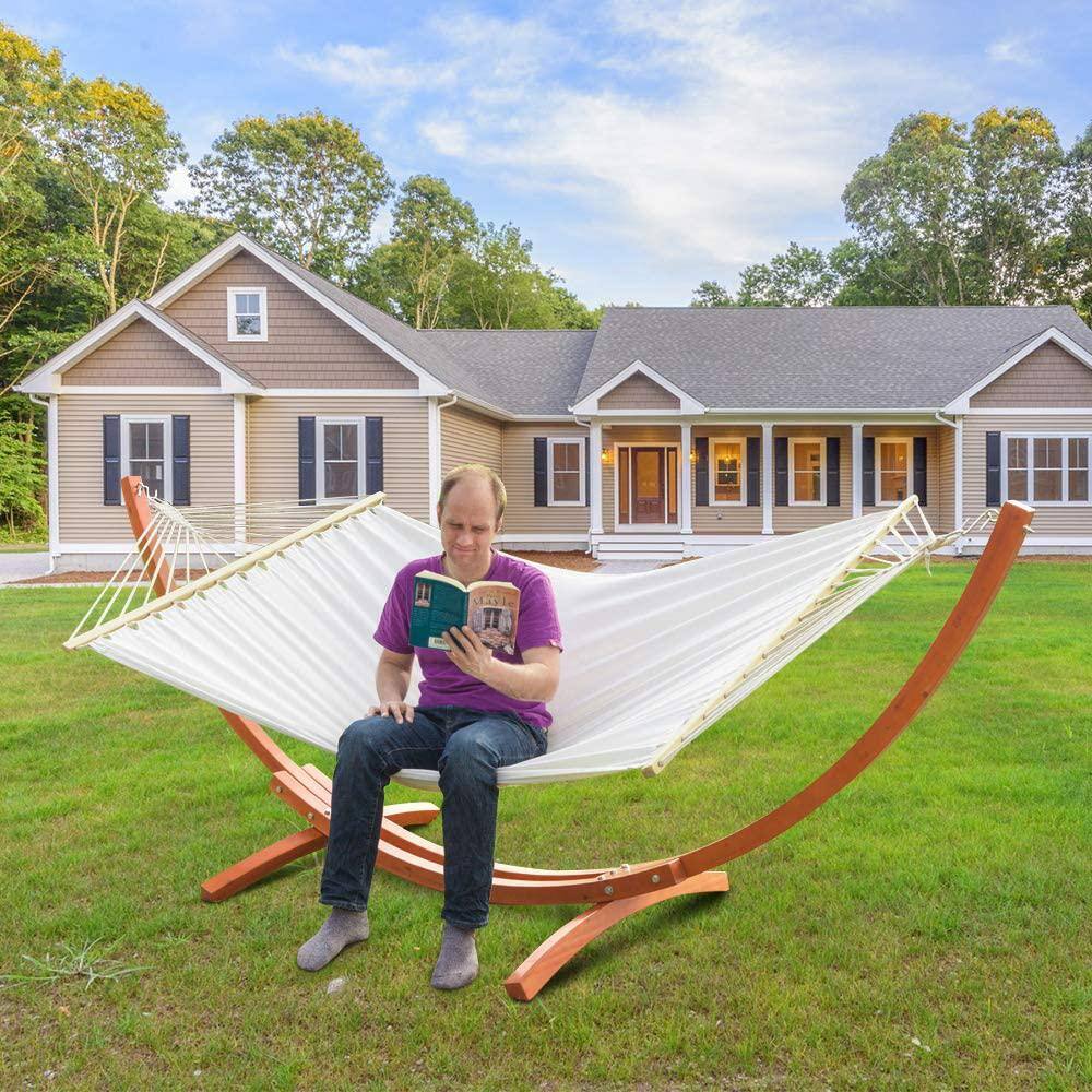 None 14 ft. Wooden Arc Hammock Stand Only in Yellow Amber